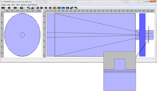 Tapered and lensed fiber designed in FIMMPROP